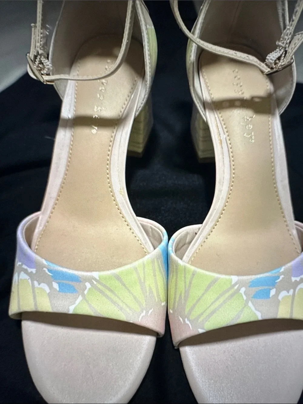 Copper Key Pastel Floral Block Heel Sandals in Pink, Yellow, Lavender